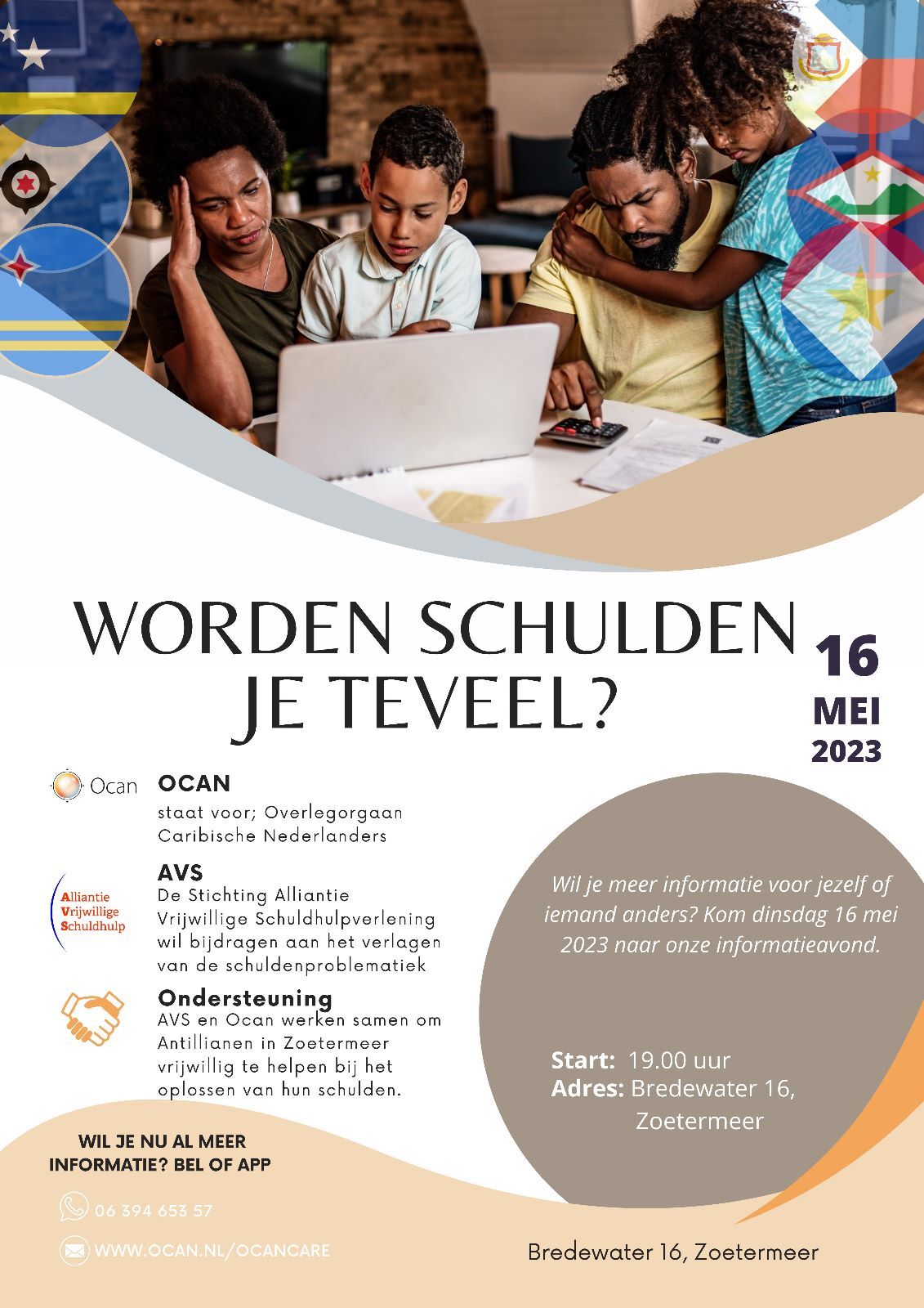 Flyer AVS Zoetermeer mei NL Ocan caribisch schulden 