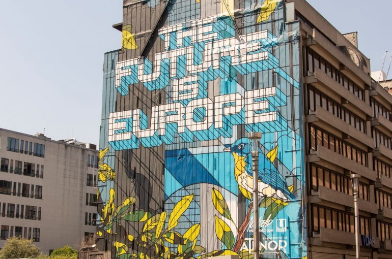 The future is Europe street art on Rue de la Loi Brussels Creative Comment