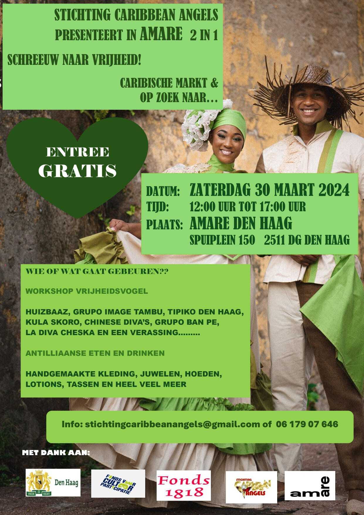 Nieuwste flyer Caribbean Angels Caribishe markt 30 maart Ocan caribisch