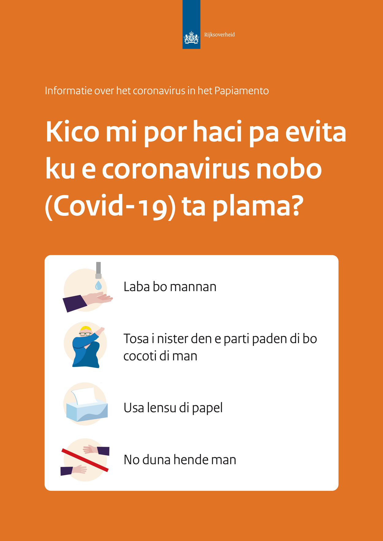 flyer Corona papiamento Rijksoverheid Ocan Caribisch