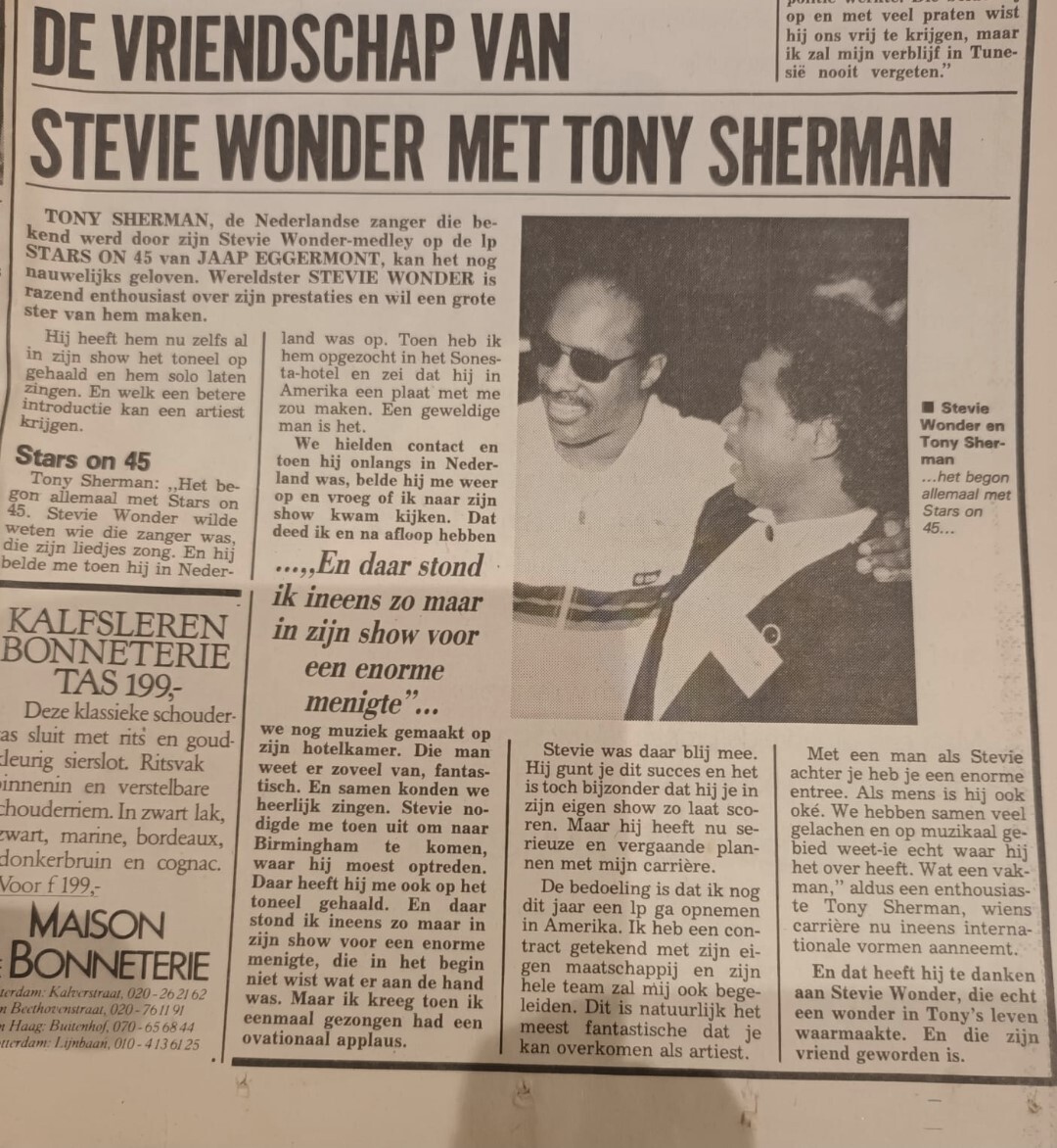 Tony Sherman Eerbetoon aan Stevie Wonder krantknipsel ocan caribish stevie wonder